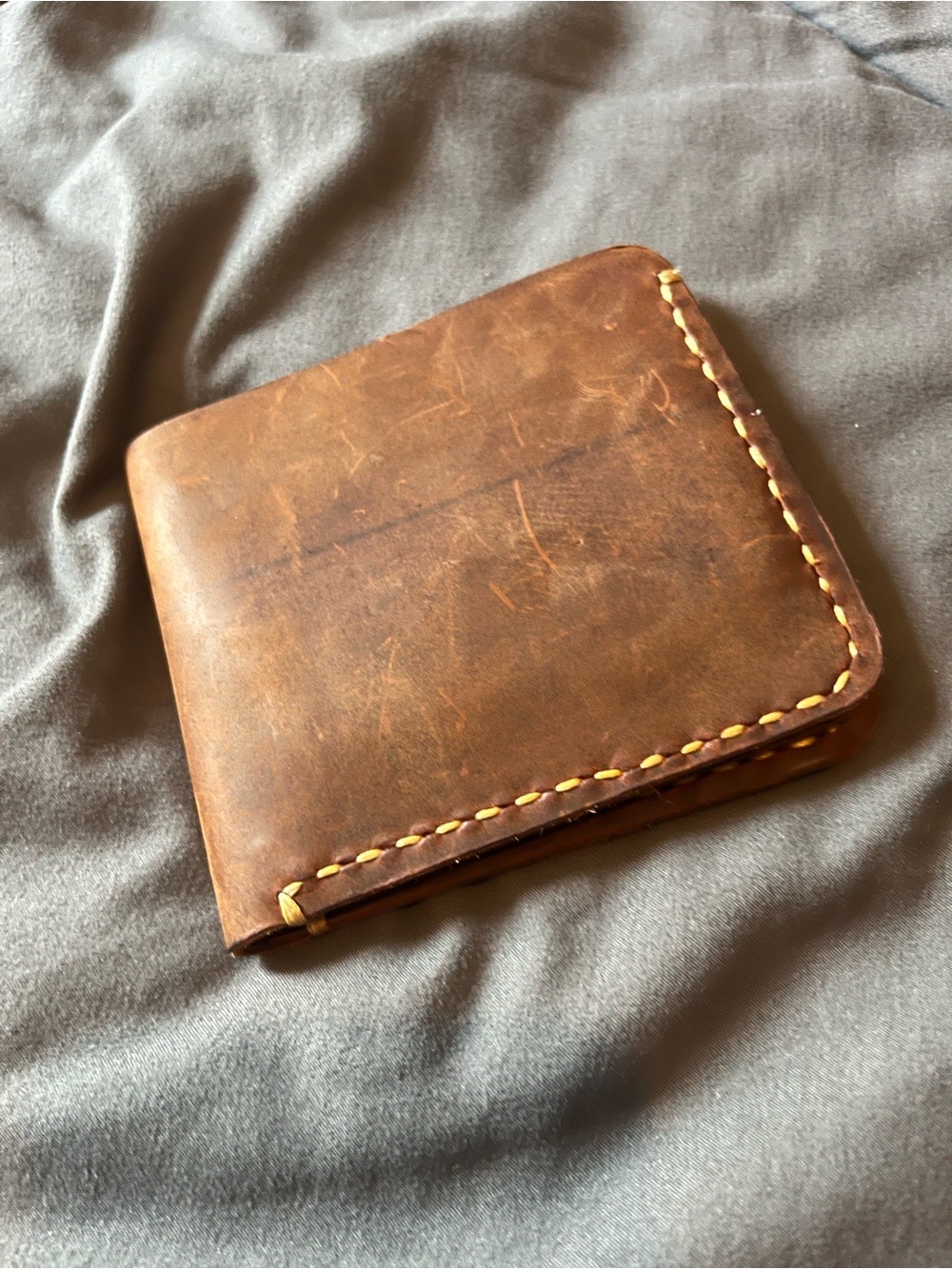 Brown Leather Bi-Fold Wallet with Contrast Stitching - Men Accessories
